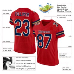 Custom Red Navy-Old Gold Mesh Authentic Football Jersey