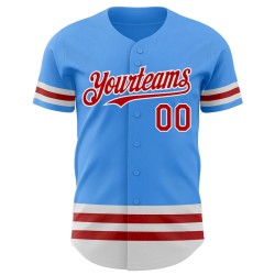 Custom Electric Blue Red-White Line Authentic Baseball Jersey