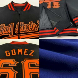 Custom Royal White-Black Bomber Varsity Letterman Zipper Jacket