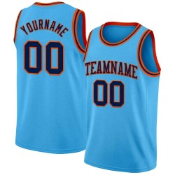 Custom Sky Blue Navy-Orange Authentic Basketball Jersey