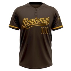 Custom Brown Gold Two-Button Unisex Softball Jersey