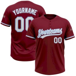 Custom Crimson White-Light Blue Two-Button Unisex Softball Jersey