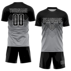 Custom Light Gray Black-White Sublimation Soccer Uniform Jersey