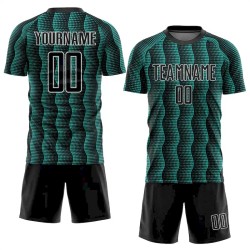 Custom Black Aqua-White Geometric Shape Sublimation Soccer Uniform Jersey